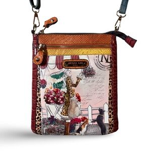 Nicole Lee Hollywood USA Girl with Flowers & Dogs Crossbody Bag